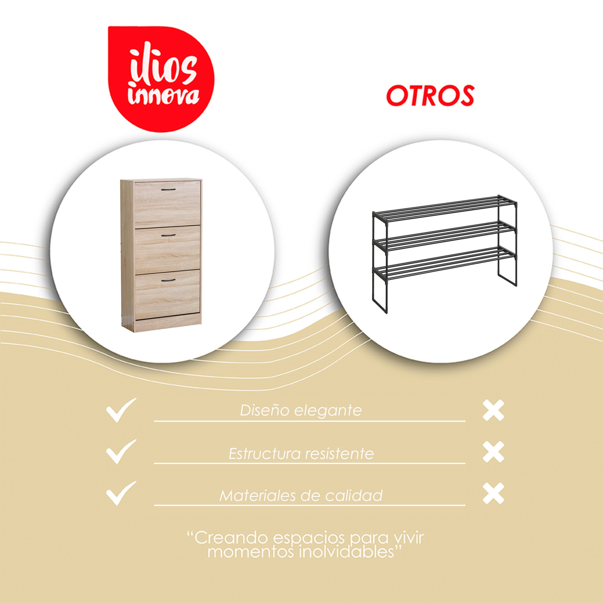 Ilios Innova | Zapatera Minimalista de 3 Compartimientos para 18 Pares, Organizador de Calzado para Rec&aacute;mara y Pasillo image number null