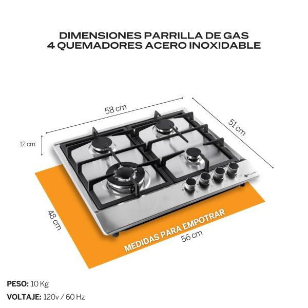 FLINE Combo parrilla de gas y campana extractora 60 cm Pared Botones grisLU4BE60 image number null