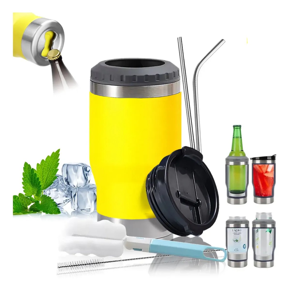 Portalatas De Cerveza 14oz Acero Inoxidable Vaso T&eacute;rmico Amarillo image number null