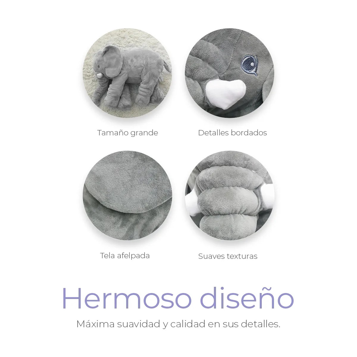 Peluche Grande Elefante Almohada Juguete Para Ni&ntilde;os Y Bebes 60cm Gris image number null