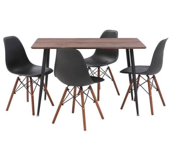 Mesa de comedor rectangular con 4 sillas Rygge Negro y blanco - Kessa. image number null
