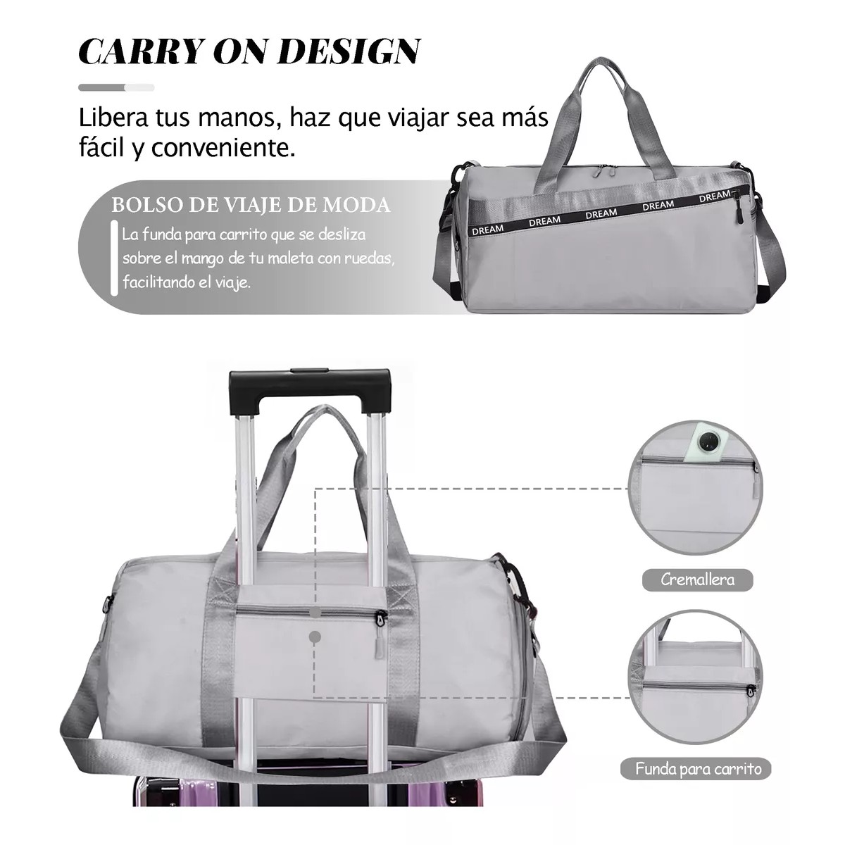 Maleta De Viaje Bolso Deportivo Mochila Gym Gris image number null
