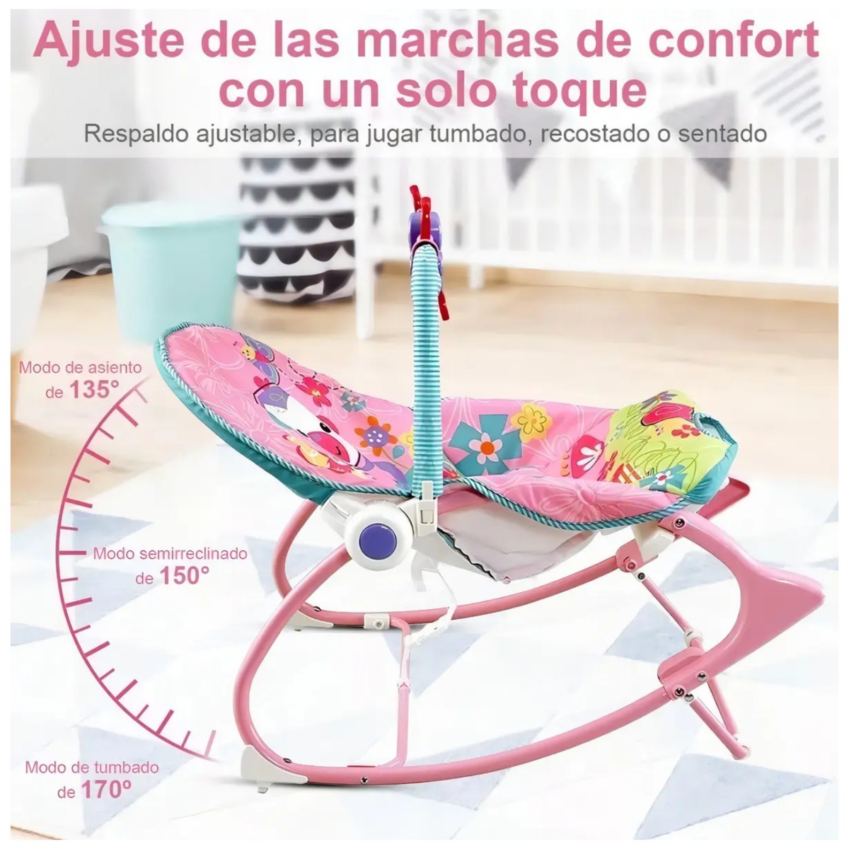Silla Vibradora Mecedora De Bebe Musical Con Juegos Rosa image number null