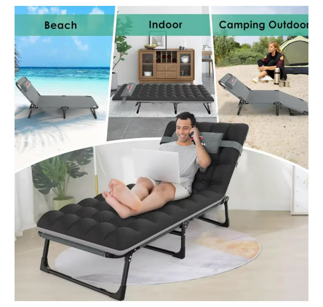 Cama Plegable 4 Posiciones Port&aacute;til Modelo Negro image number null