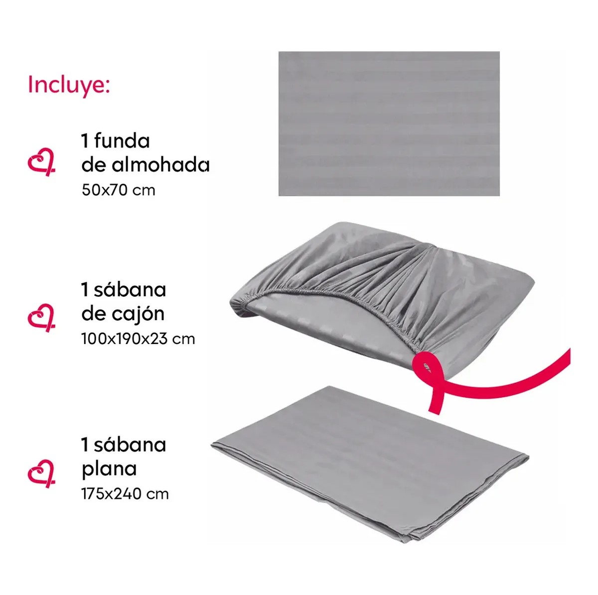 Juego De S&aacute;banas Individual Microfibra Ultra Suave Premium Gris Rayas image number null
