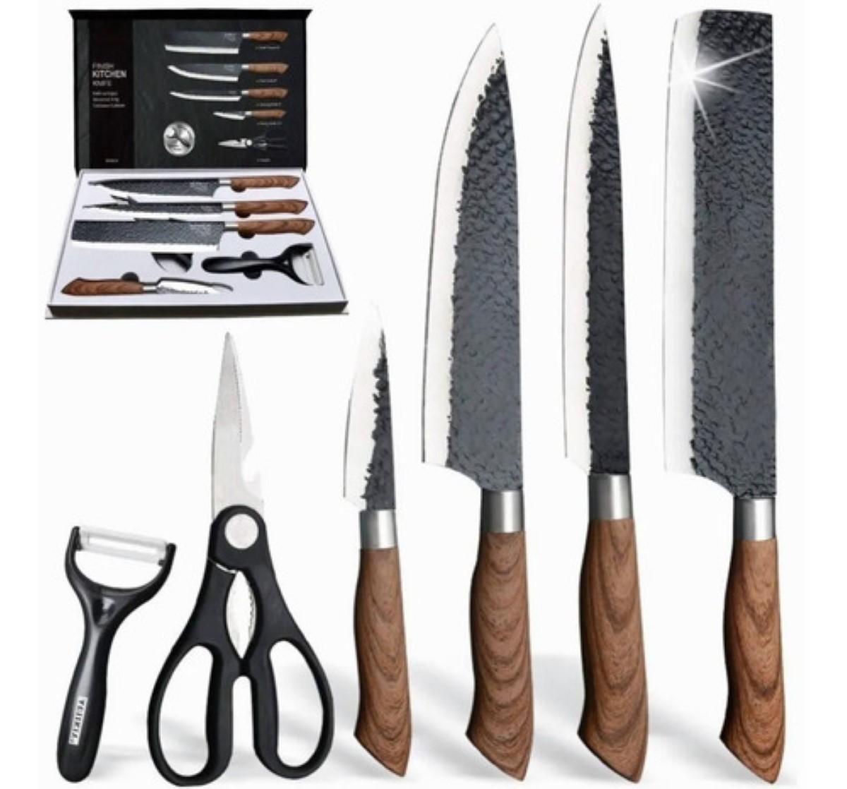 Cuchillos De Cocina De Acero Inoxidable Y Peladorjuego De 6 pzs Plata/ Marron image number null