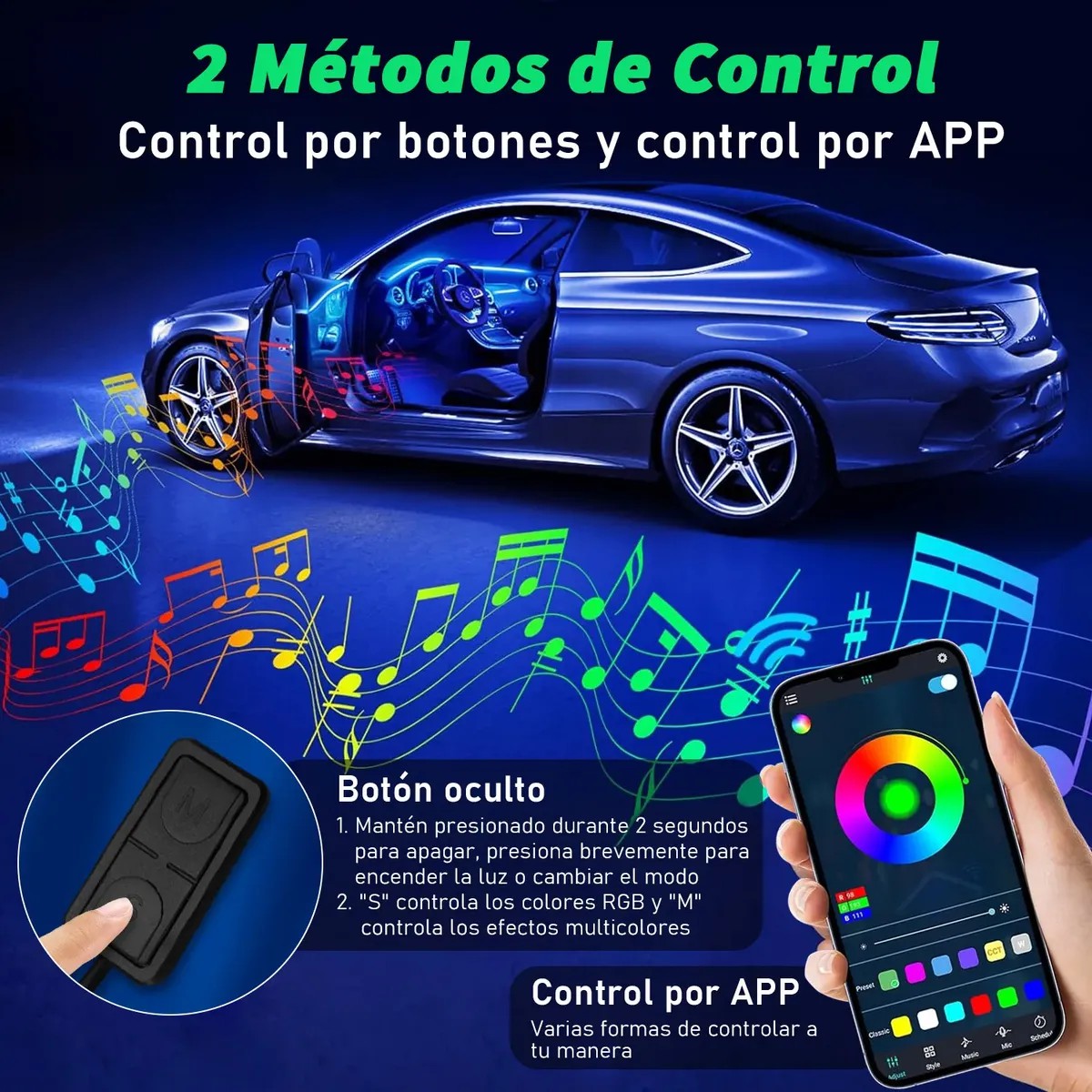 Luces Led Interior Para Auto Luz De Ne&oacute;n Rgb image number null