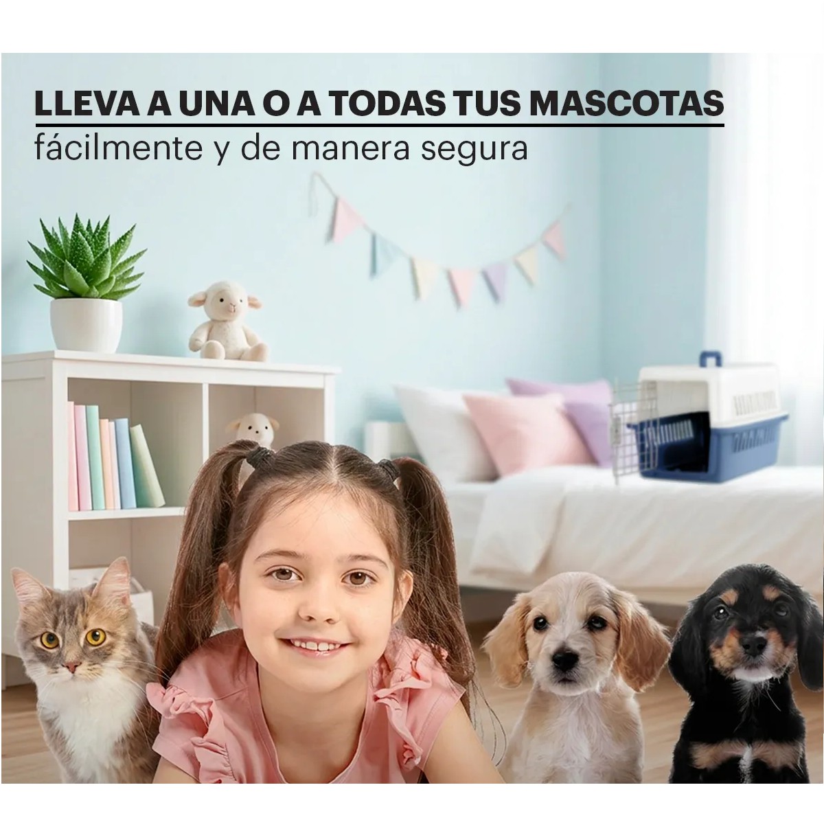 Jaula Transportadora Mascotas Gato Perro Azul/Blanco image number null