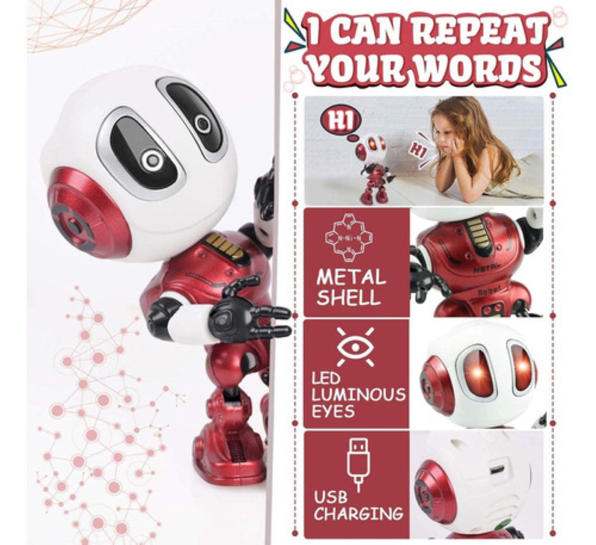 Robot De Juguete Parlante Recargable De Metal Para Ni&ntilde;os rojo blanco image number null