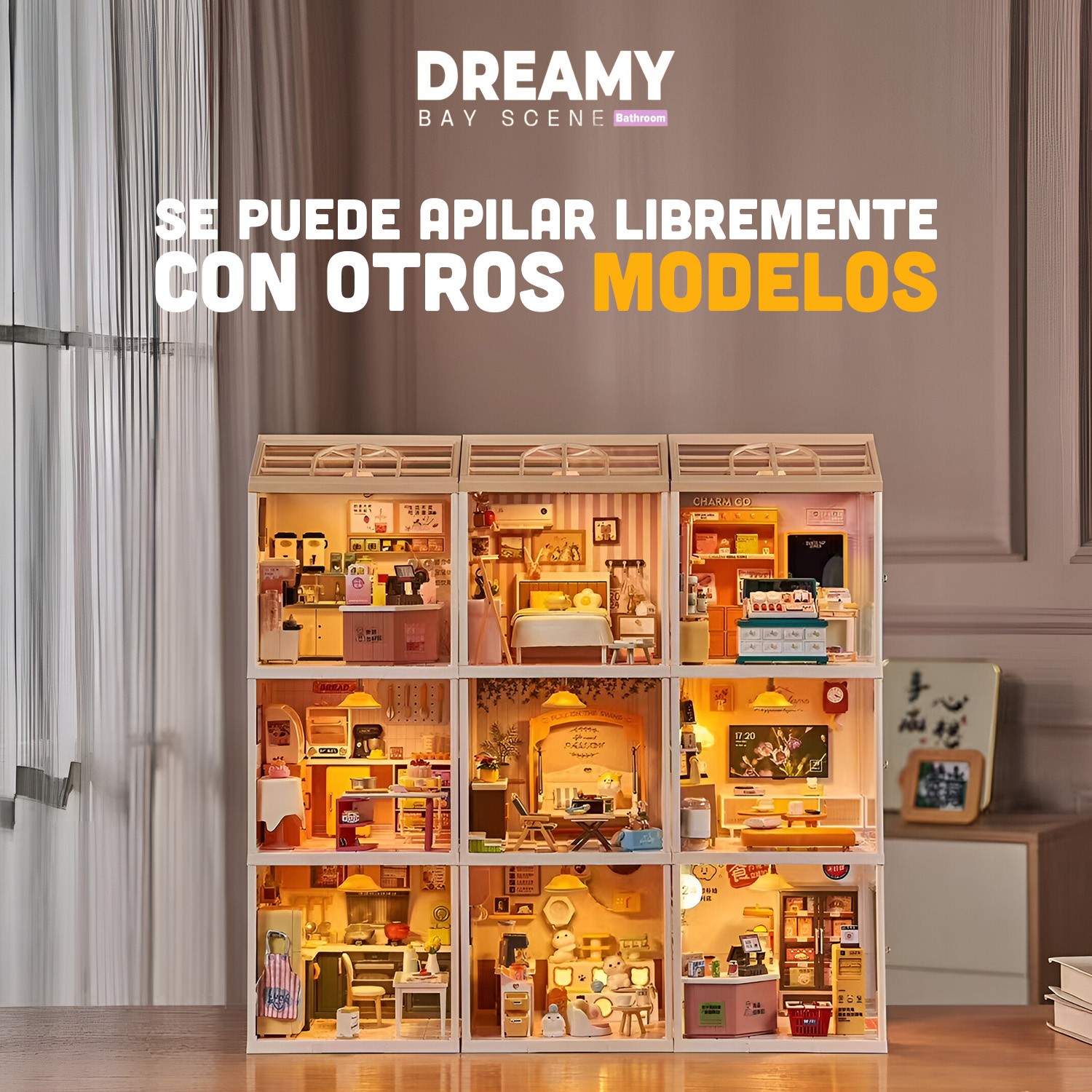 Juguete Casa en Miniatura Ba&ntilde;o con Ba&ntilde;era, Muebles, Accesorios y Efecto de Luz Nocturna image number null