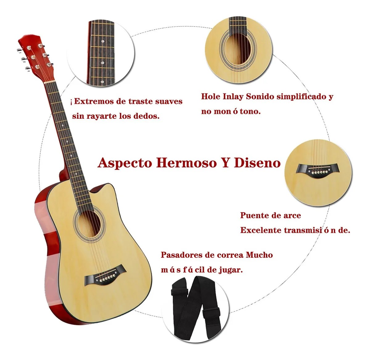 Guitarra Ac&uacute;stica Clasica 38 Inch Con Paquete De Accesorios Color Caqui Material Del Diapas&oacute;n image number null
