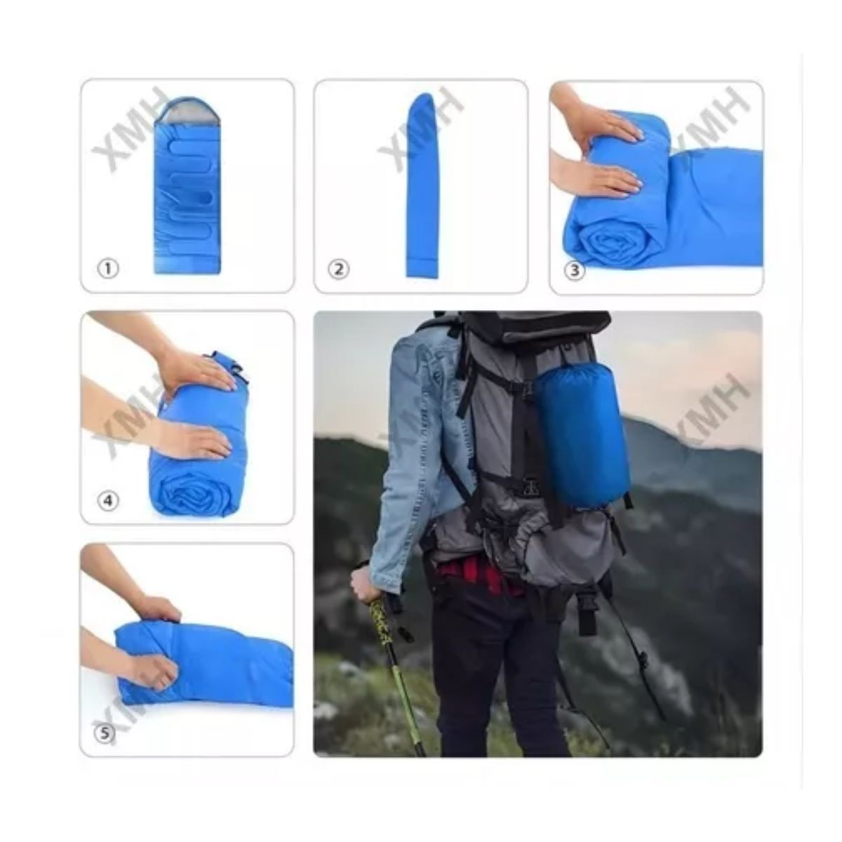 Saco De Dormir Port&aacute;til Para Campamento Interior Y Exterior Azul image number null