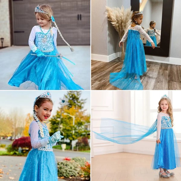 Vestido De Princesa De Elsa, Disfraz De Frozen Dise&ntilde;o para Ni&ntilde;a, Ropa De Halloween, Fiesta De Cumplea&ntilde;os o Cosplay image number null