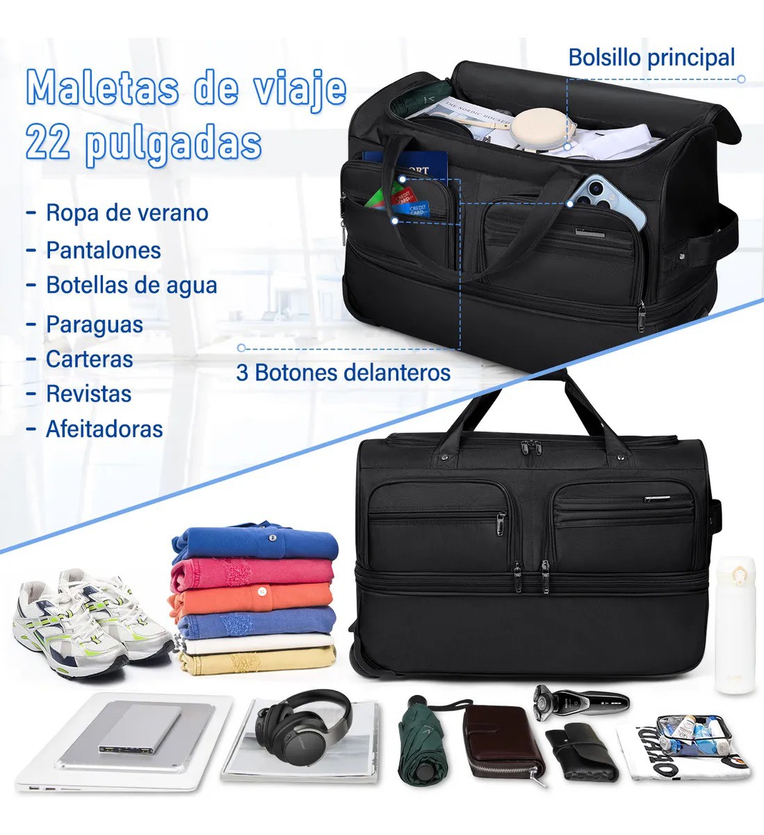 Maletas Viaje Con Ruedas Bolsa De Viaje Mujer 22 Pulgadas image number null