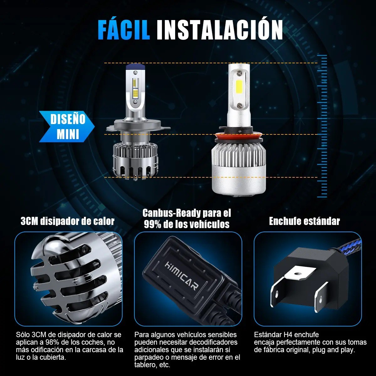Faros Luces Led Para Autos 24000lm 2 Piezas Conector H4 image number null
