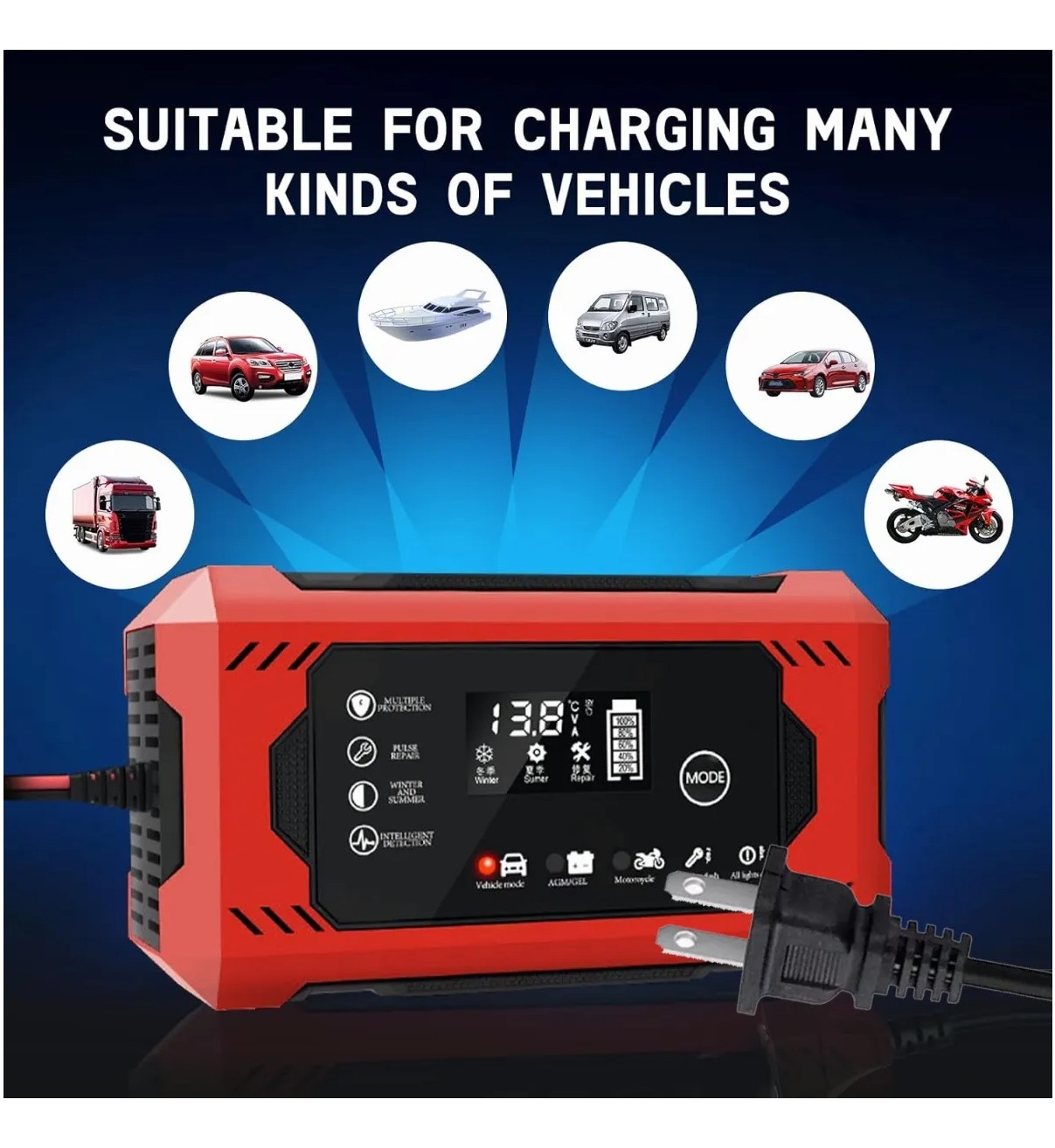 Cargador De Bater&iacute;a De Coche Moto Inteligente 12v 6a Malubero Color Negro image number null