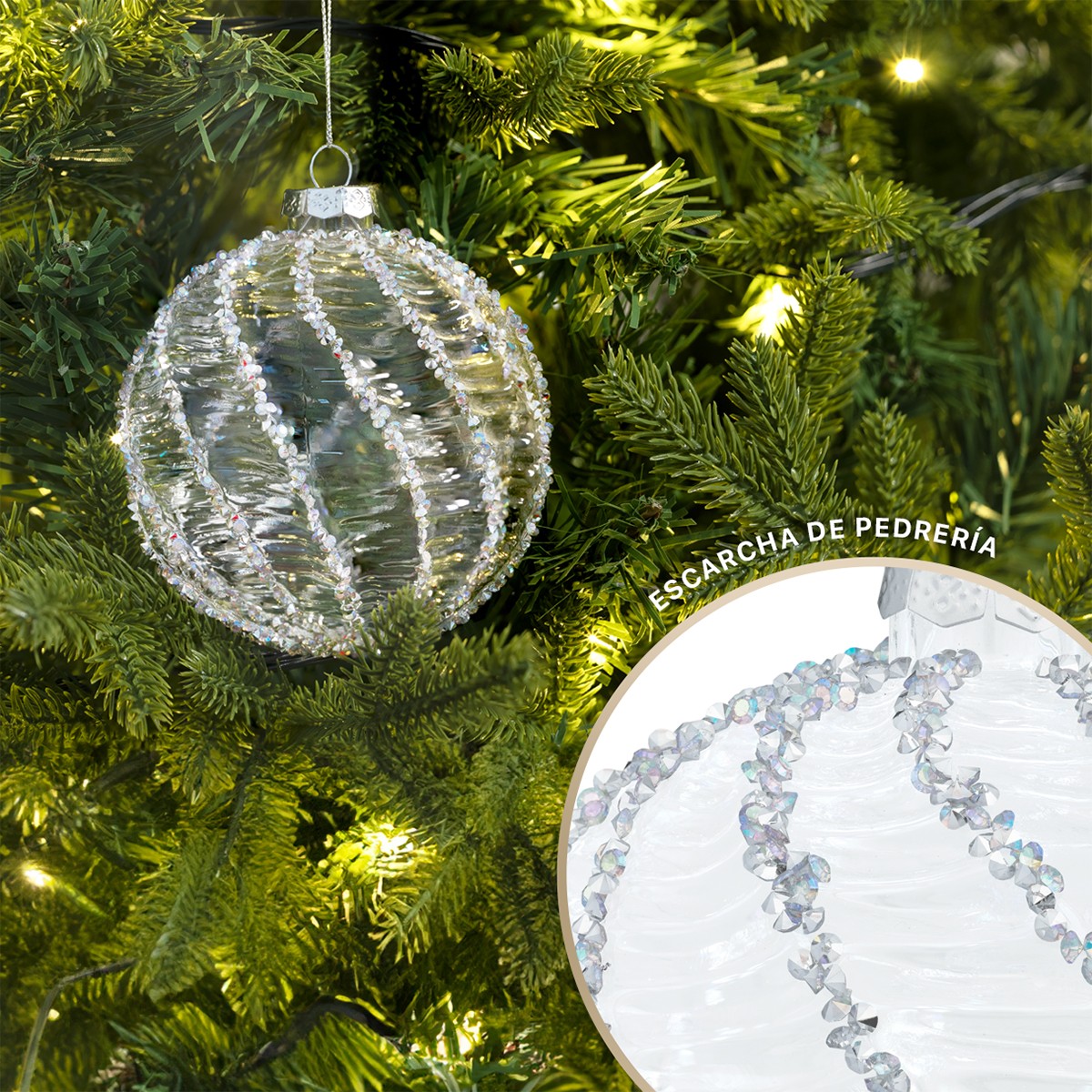 Set con 6 Esferas de Cristal Decoraci&oacute;n Navide&ntilde;a 10 cm para &Aacute;rbol de Navidad (Escarcha) ESQUIMAL image number null