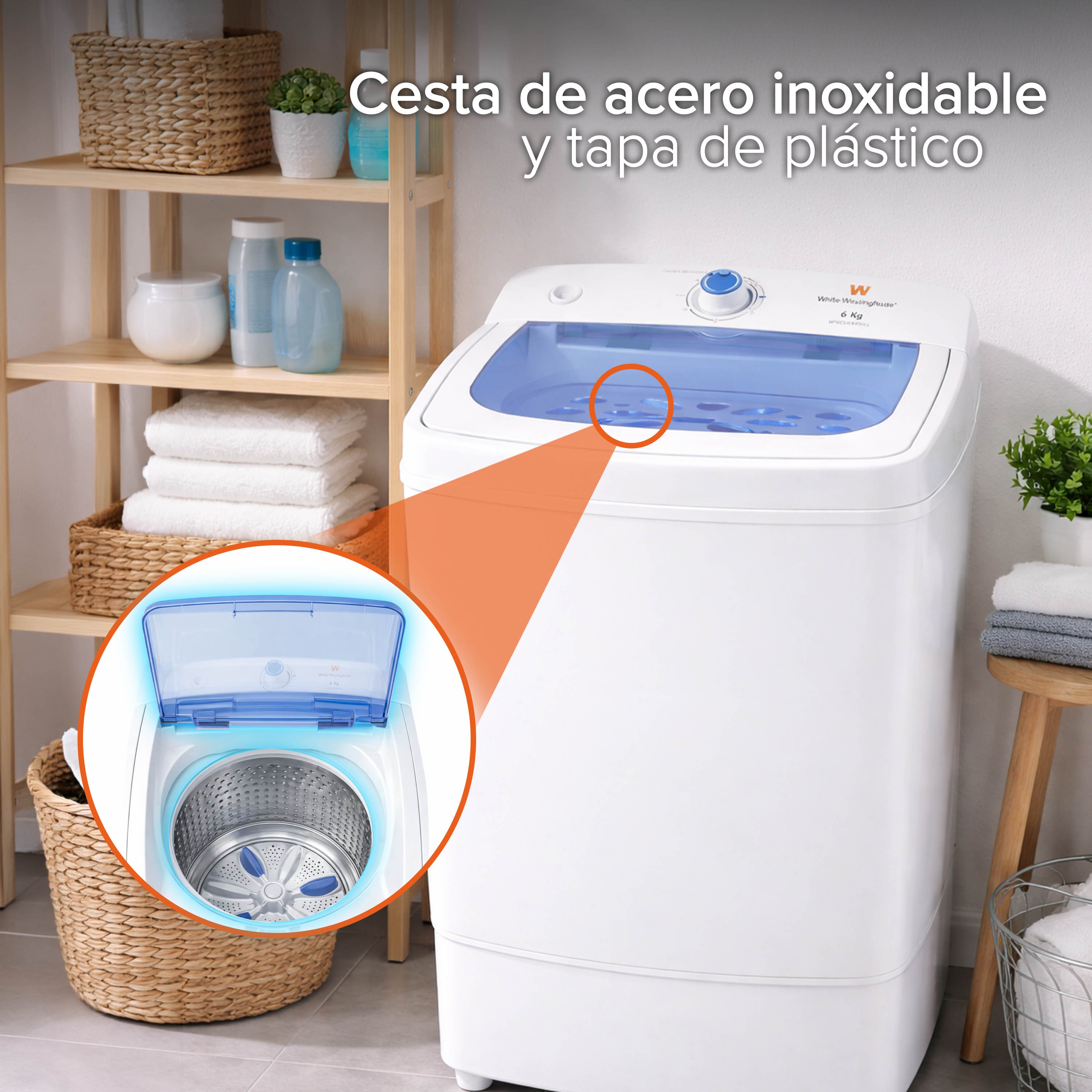 White Westinghouse Secadora centr&iacute;fuga 6kg Tapa abatible pl&aacute;stico Cesta acero inoxidable Funcionamiento silencioso image number null