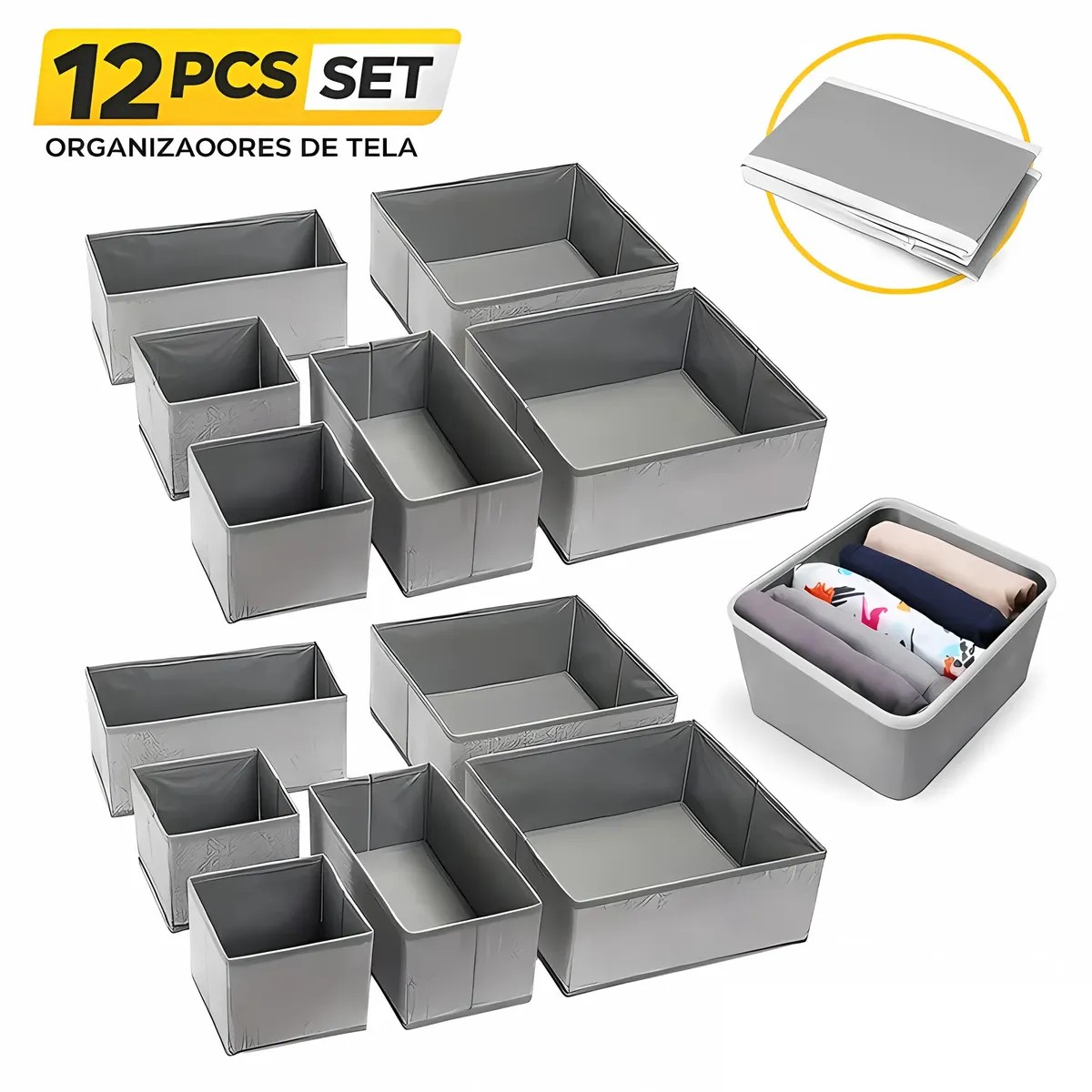 Cajas Organizadoras De Tela Plegables 12 Piezas Color Gris image number null