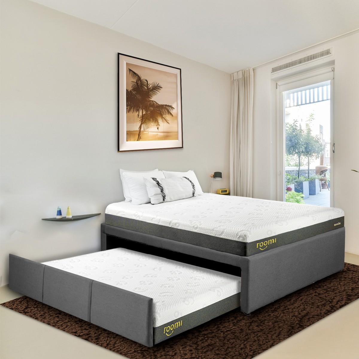 Cama Doble Roomi Matrimonial - Matrimonial + 2 Colchones Smile, Color Gris image number null