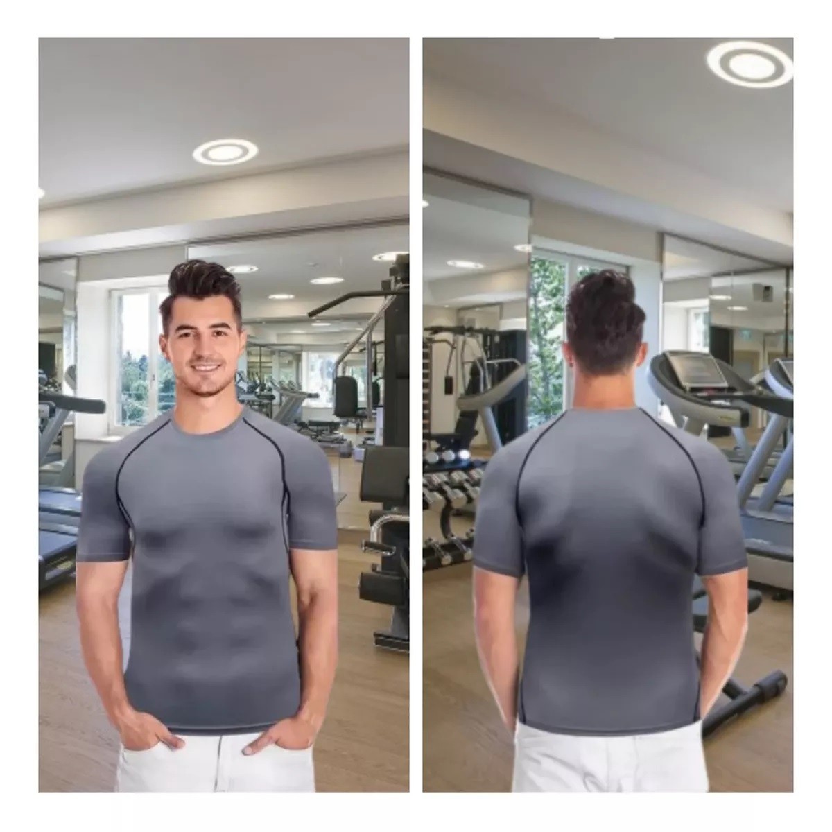 Playera Licra Deportiva Compresi&oacute;n Correr Manga Corta Gym M Gris image number null