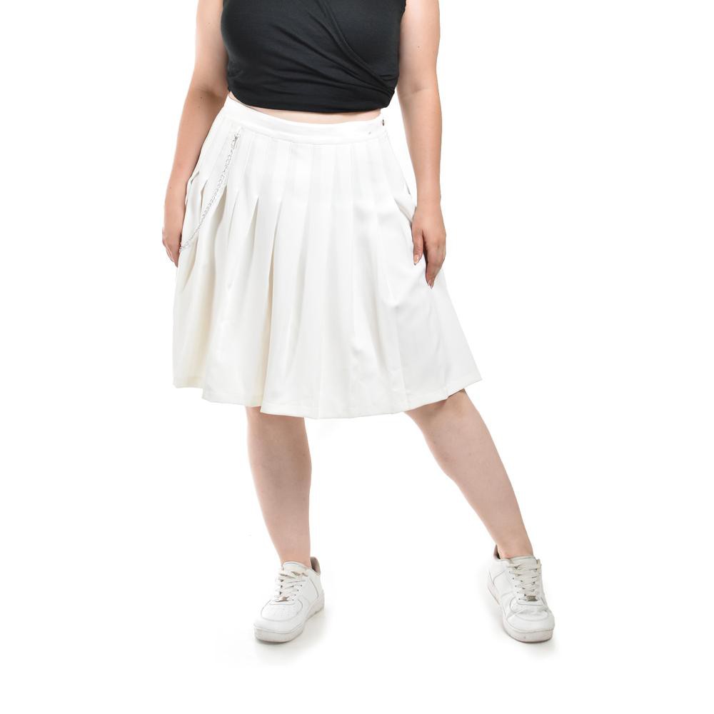 Falda plisada con cadena Roman Fashion /Tallas Extras, 558 (Blanco) image number null