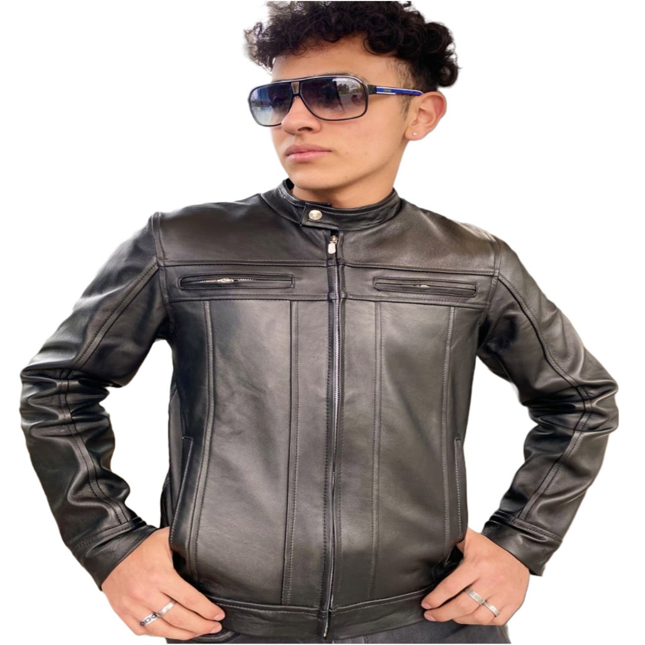 Chamarra de Piel Autentica Modelo Yago Caballero Incluye de Regalo Llavero de Piel. image number null