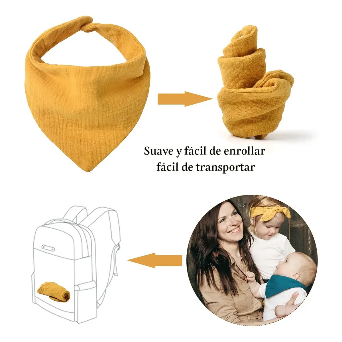 "10 Pack Baberos Bebe Bandana Absorbentes Y Suaves, Ni&ntilde;as " image number null