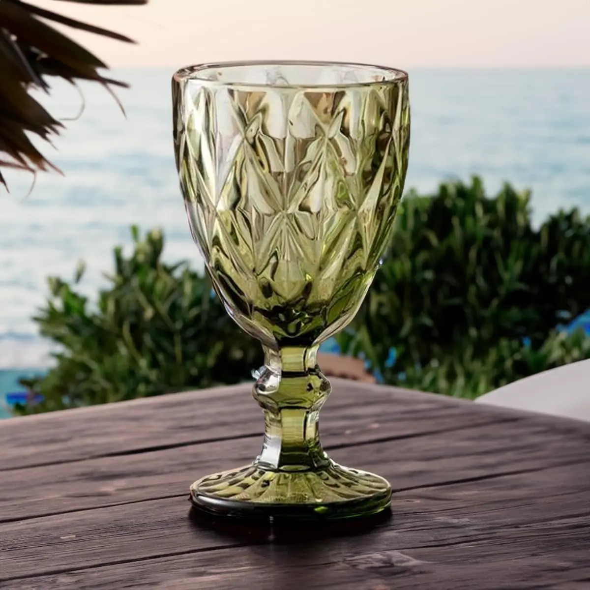 Set 6 Copas De Cristal Labrado Copa Vidrio Colores Olivo image number null