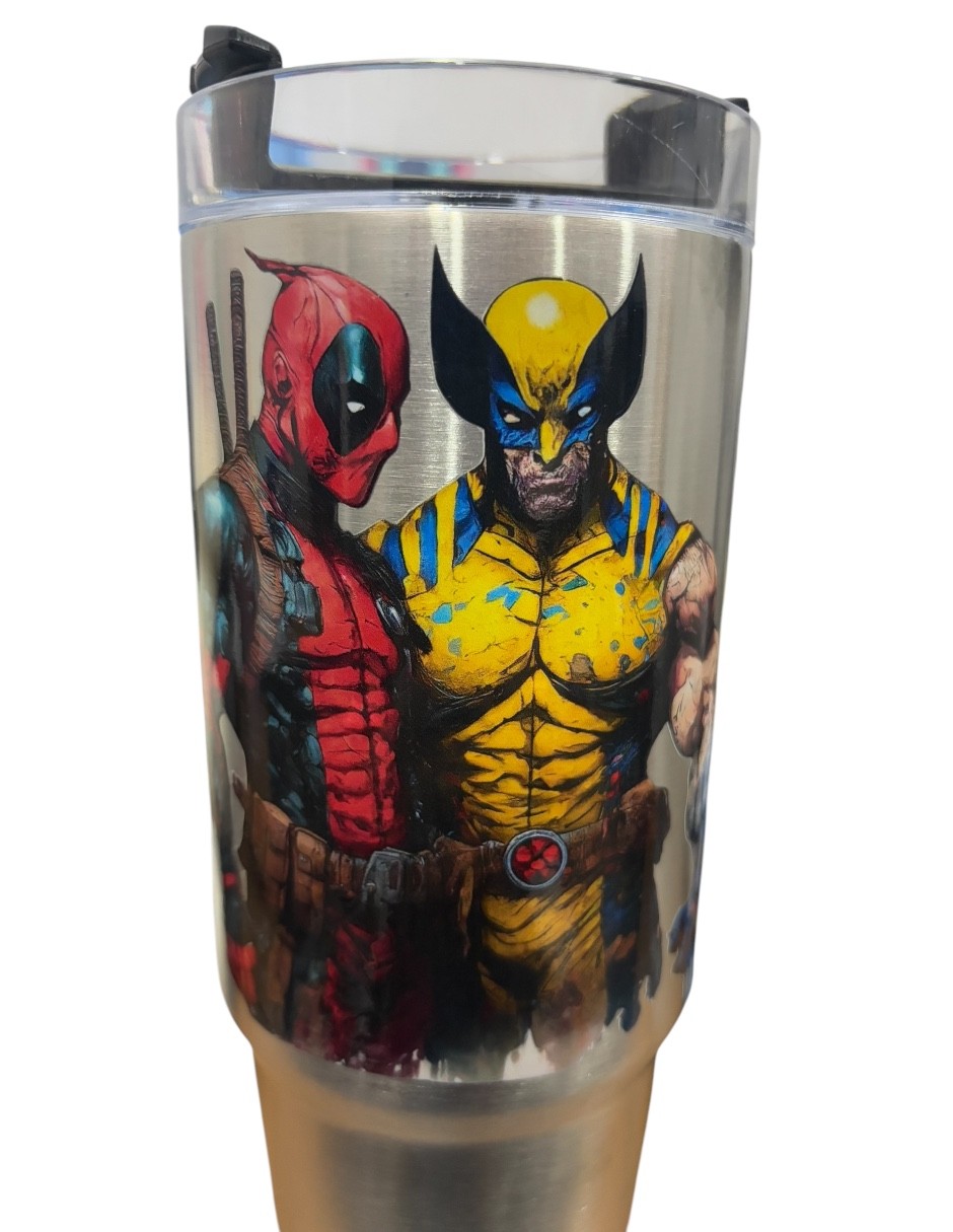 Termo de acero inoxidable Fartmex color plata, Deadpool & Wolwerine 30 oz image number null