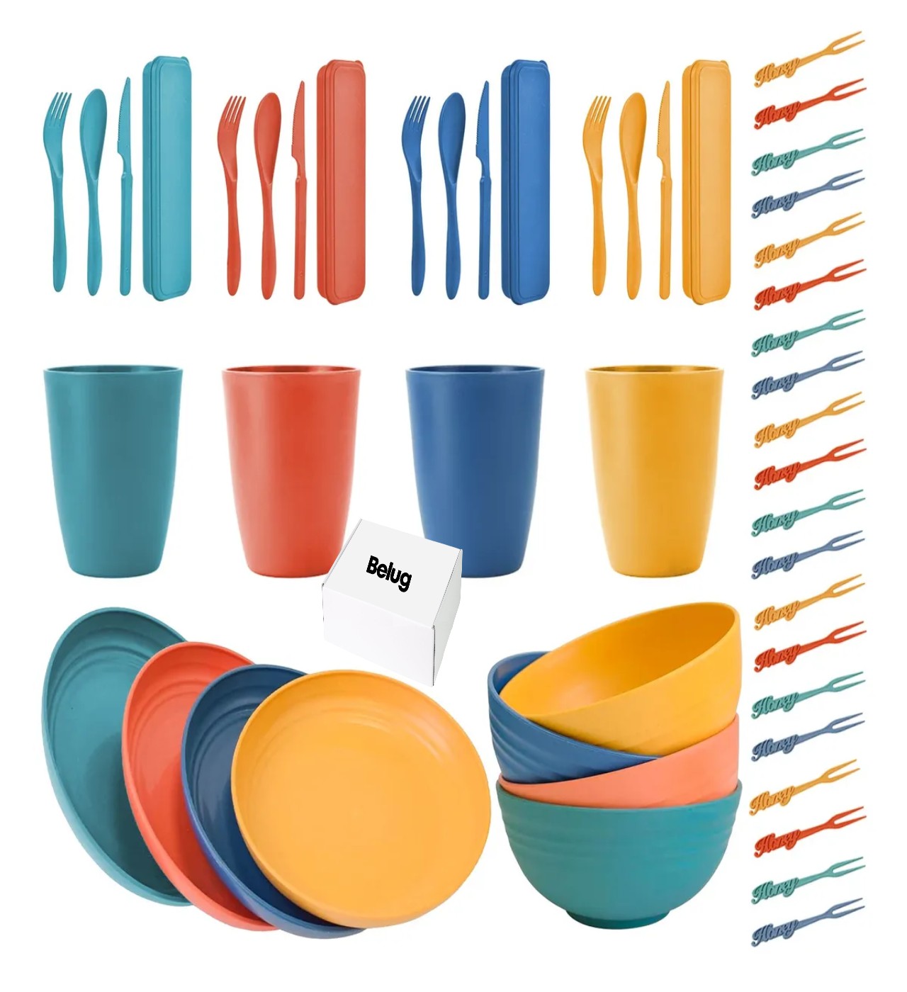 44pzs Vajilla Juego Color Cocina Paja Trigo Plato Tazas Kit colores image number null