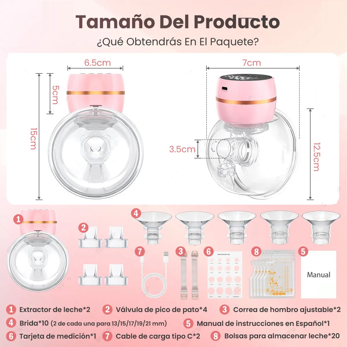 2pcs Extractor De Saca Leche El&eacute;ctrico Port&aacute;til Manos Libres, image number null