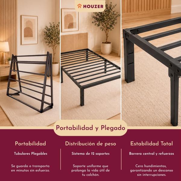Base Cama Individual Plegable Acero Resistente 300kg Hogar Negro Houzer image number null