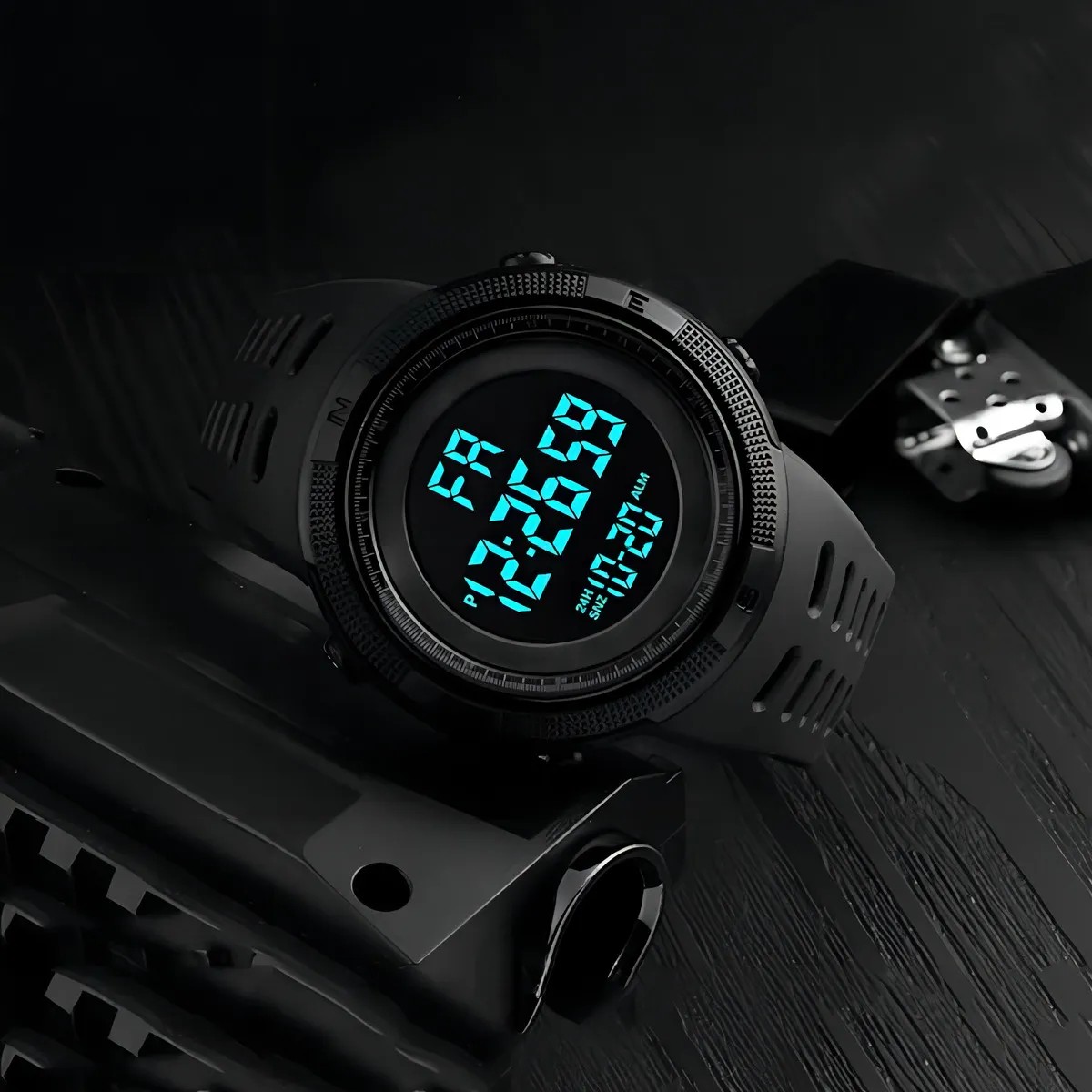 Reloj Digital Deportivo Resistente al Agua Negro con Cron&oacute;metro y Alarma image number null