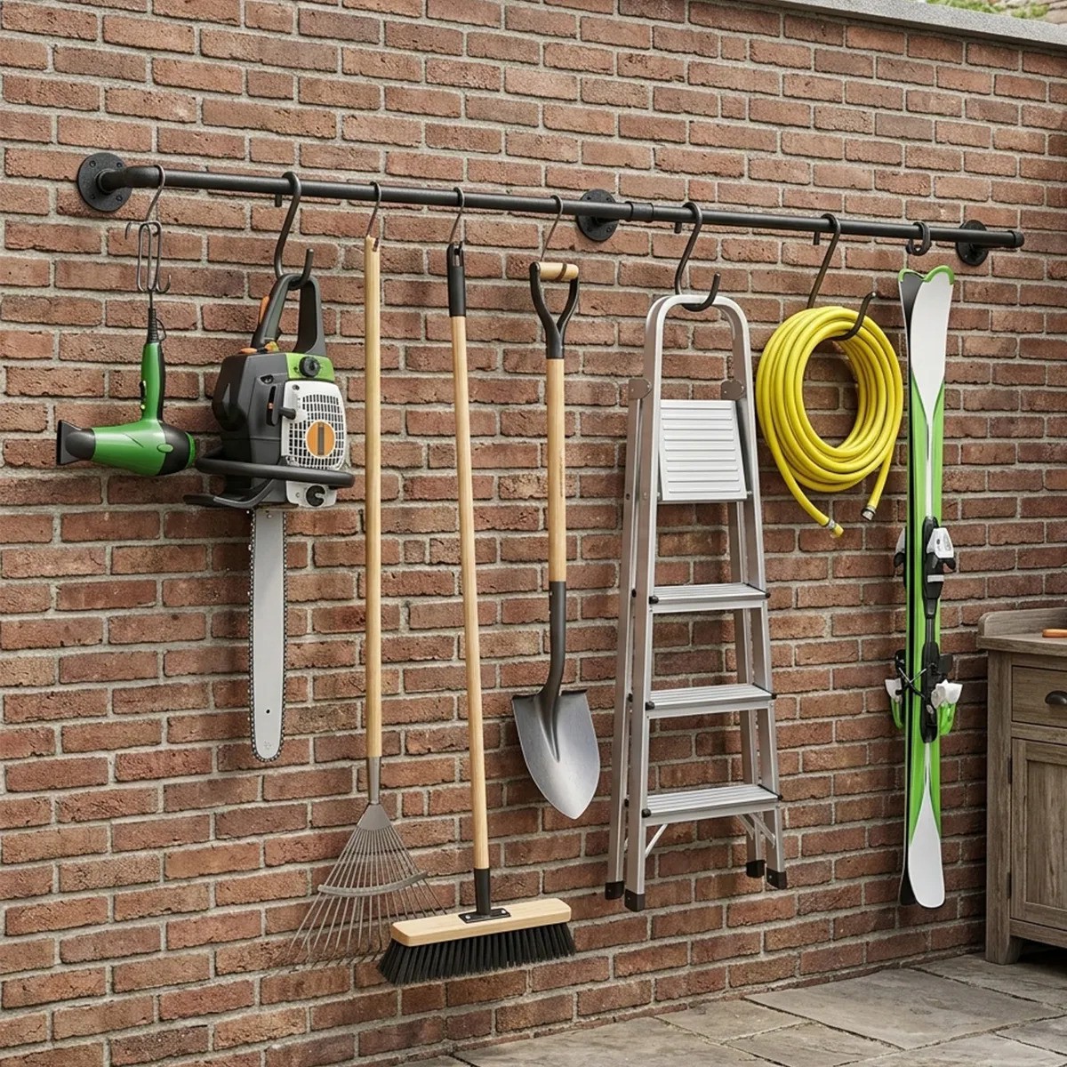 Perchero De Pared Estante De Metal Para Ropa Negro image number null
