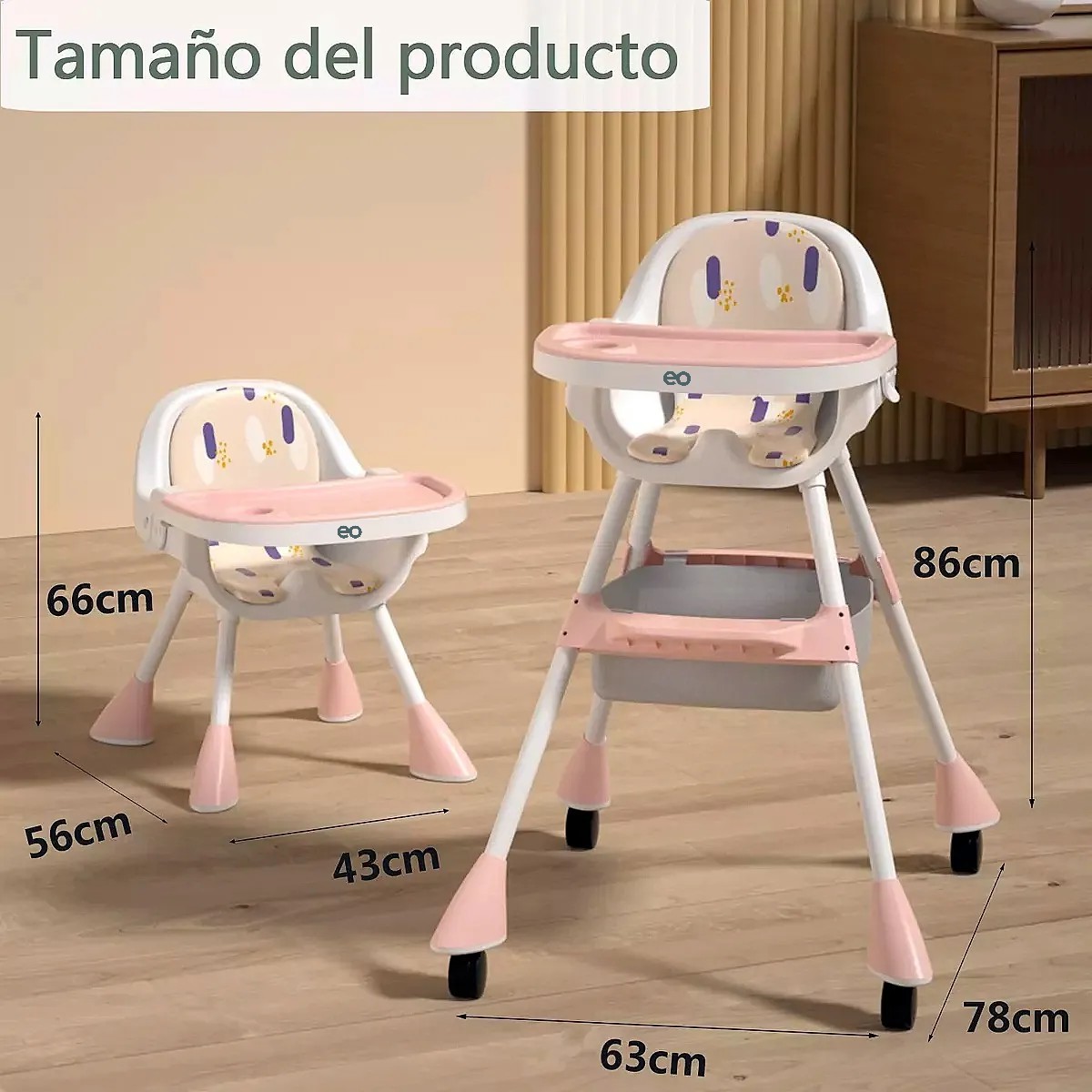 Ajustable Silla Periquera Beb&eacute; Alta Para Comer Con Bandeja Rosa image number null