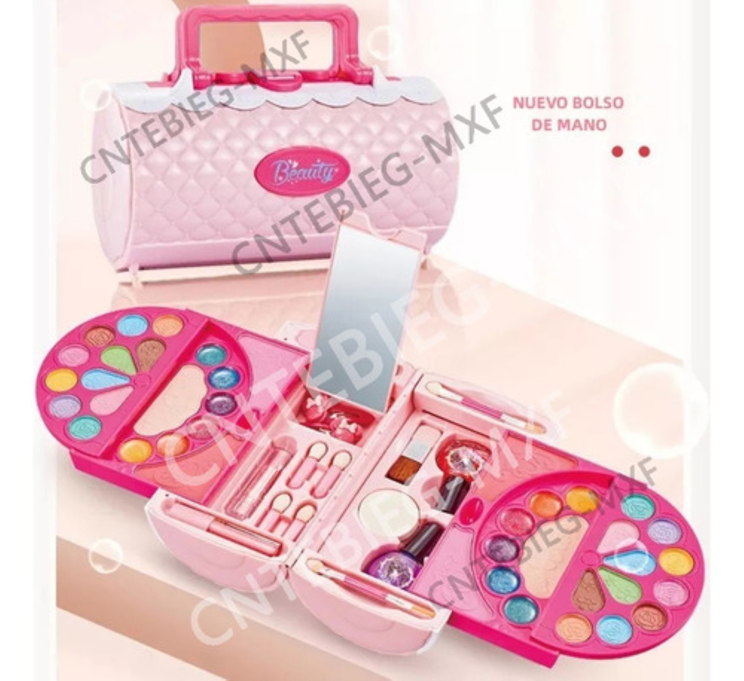 Juego De Maquillaje Para Ni&ntilde;as, Juguete Belleza Lavable Rosa 58 pz image number null