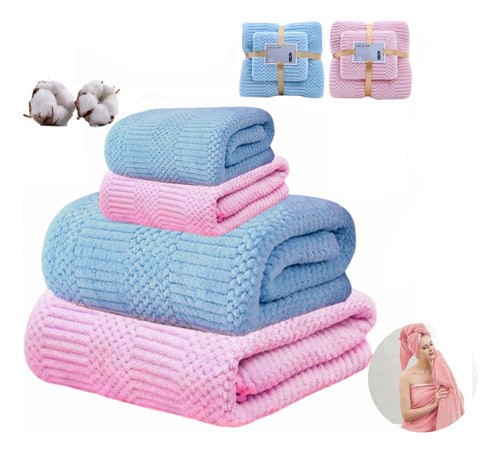 "4 Pcs Juego Toalla Ba&ntilde;o,lana Coral Suave De Alta Densidad Cielo Azul y Rosa ". image number null