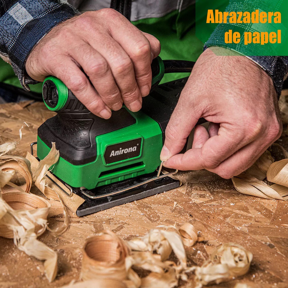 Lijadora profesional orbital negro y verde 300W 127V. image number null