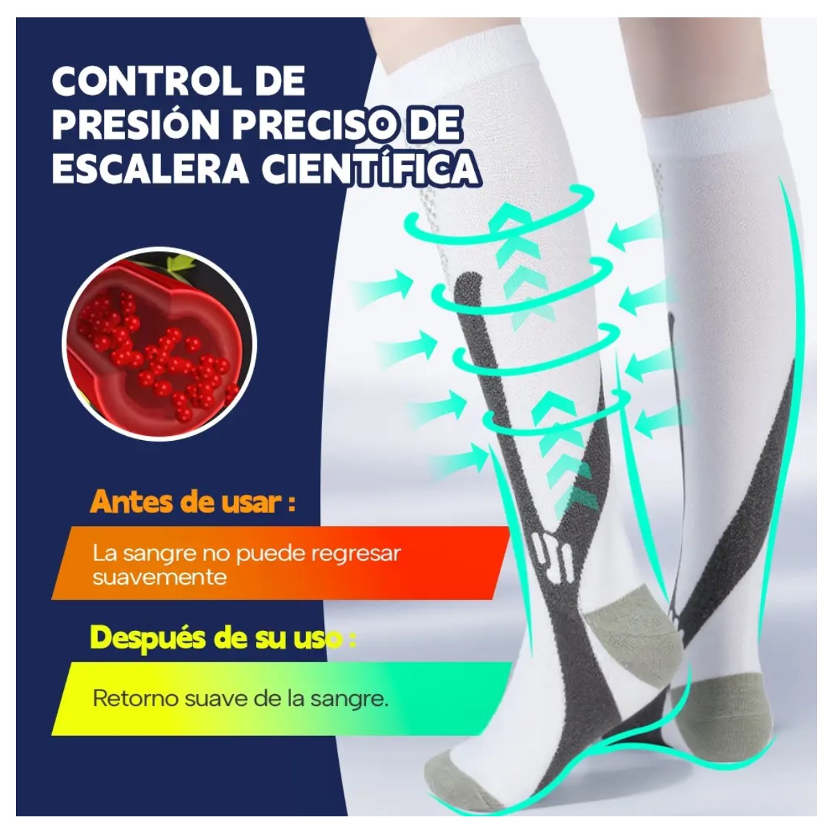 Calcetas Compresi&oacute;n Alivia Varices Y Circulaci&oacute;n 6 Pares Negro Azul Blanco Talla S/M image number null