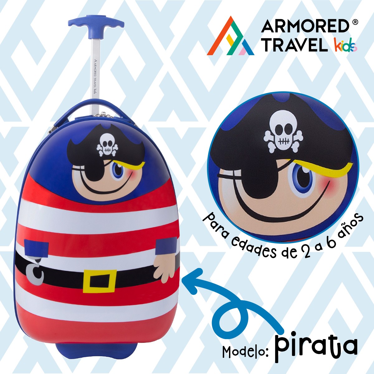 Maleta de viaje ni&ntilde;as ni&ntilde;os carry-on mochila r&iacute;gida infantil con ruedas 16 k&iacute;nder Preescolar usos m&uacute;ltiples Edades 2 a 6 a&ntilde;os Armored kids Pirata. image number null