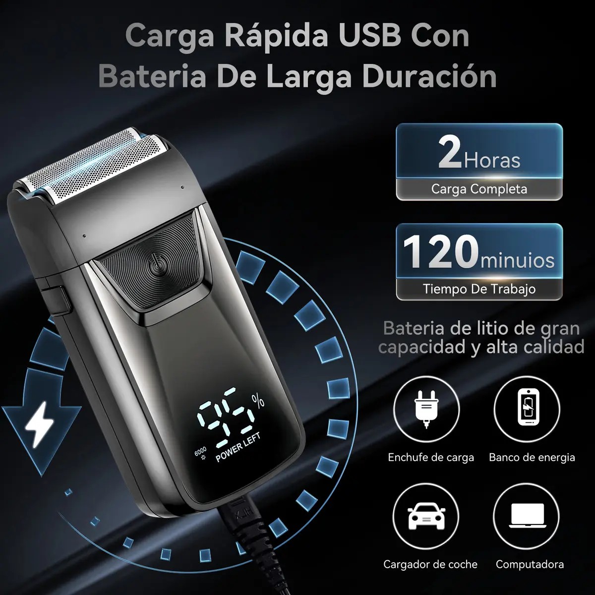 Rasuradora El&eacute;ctrica Recargable Afeitadora Para Barba negra image number null