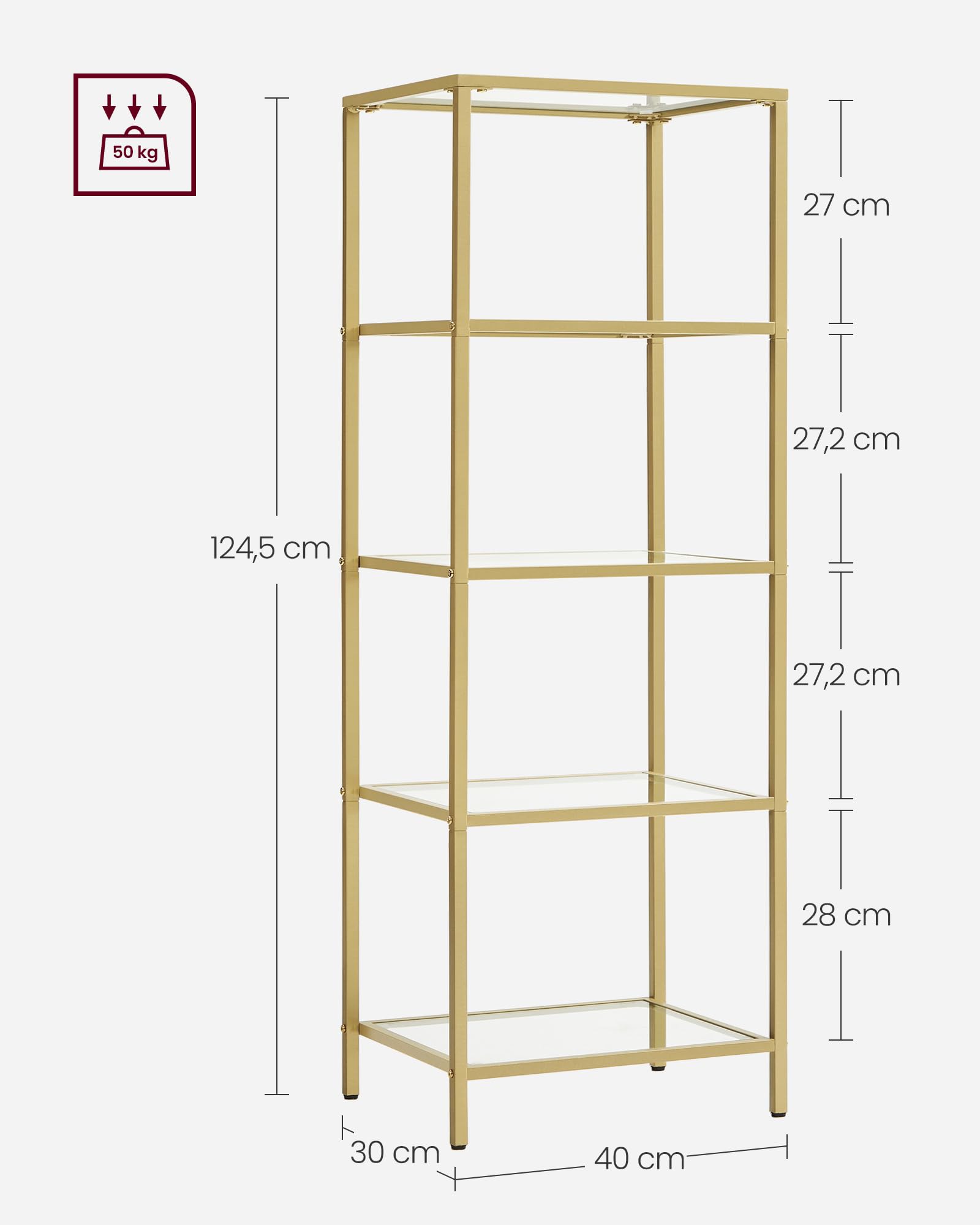 Estante VASAGLE de 5 niveles de vidrio templado dorado MLGT029A01 image number null