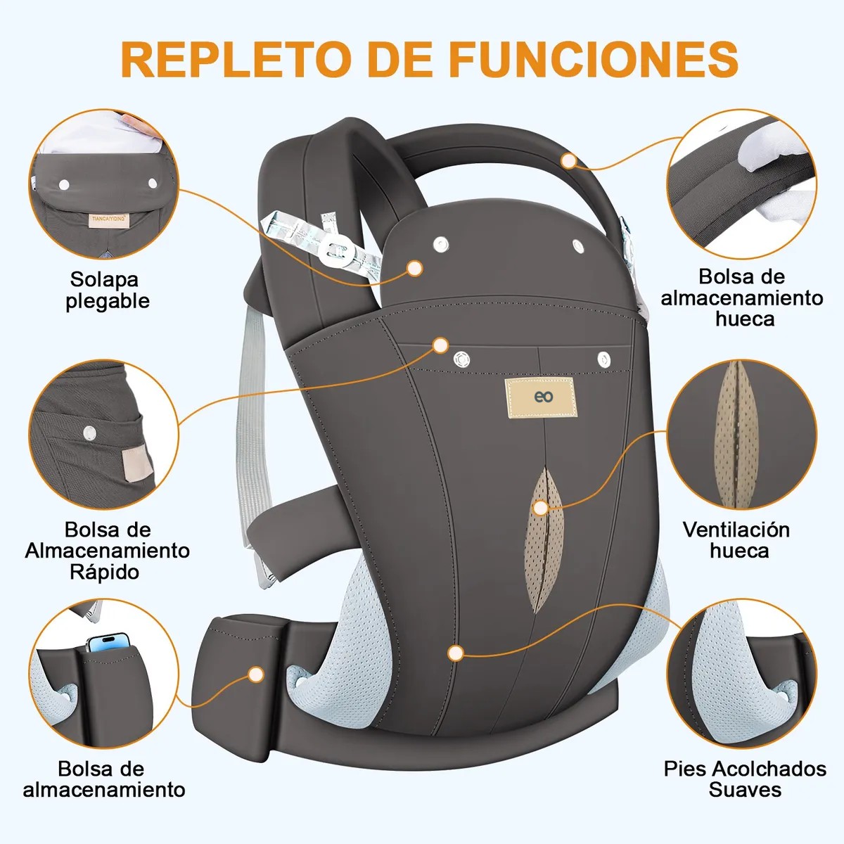 Cangurera Para Beb&eacute; Porta beb&eacute; Ergon&oacute;mica Multifuncional Gris image number null