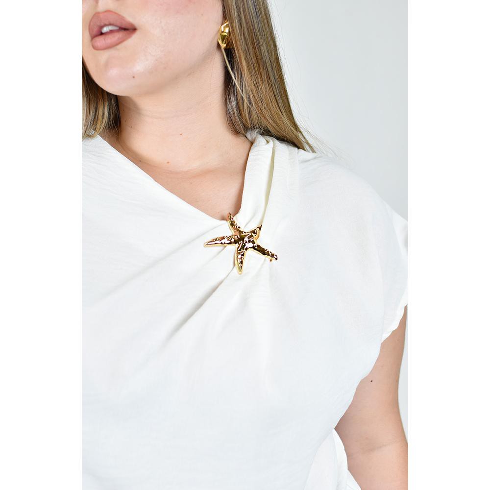 Blusa con detalle de estrella Roman Fashion /Tallas Extras, 1916 (Blanco) image number null