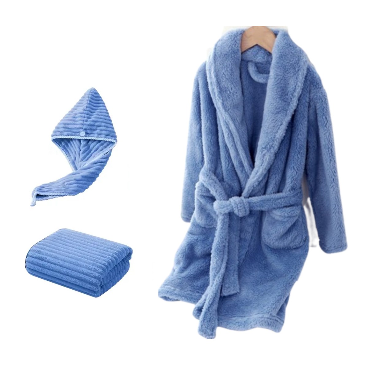 Toalla De Bata De Ba&ntilde;o Unisex S&uacute;per Absorbente Unitalla 3 Piezas Color: Azul image number null