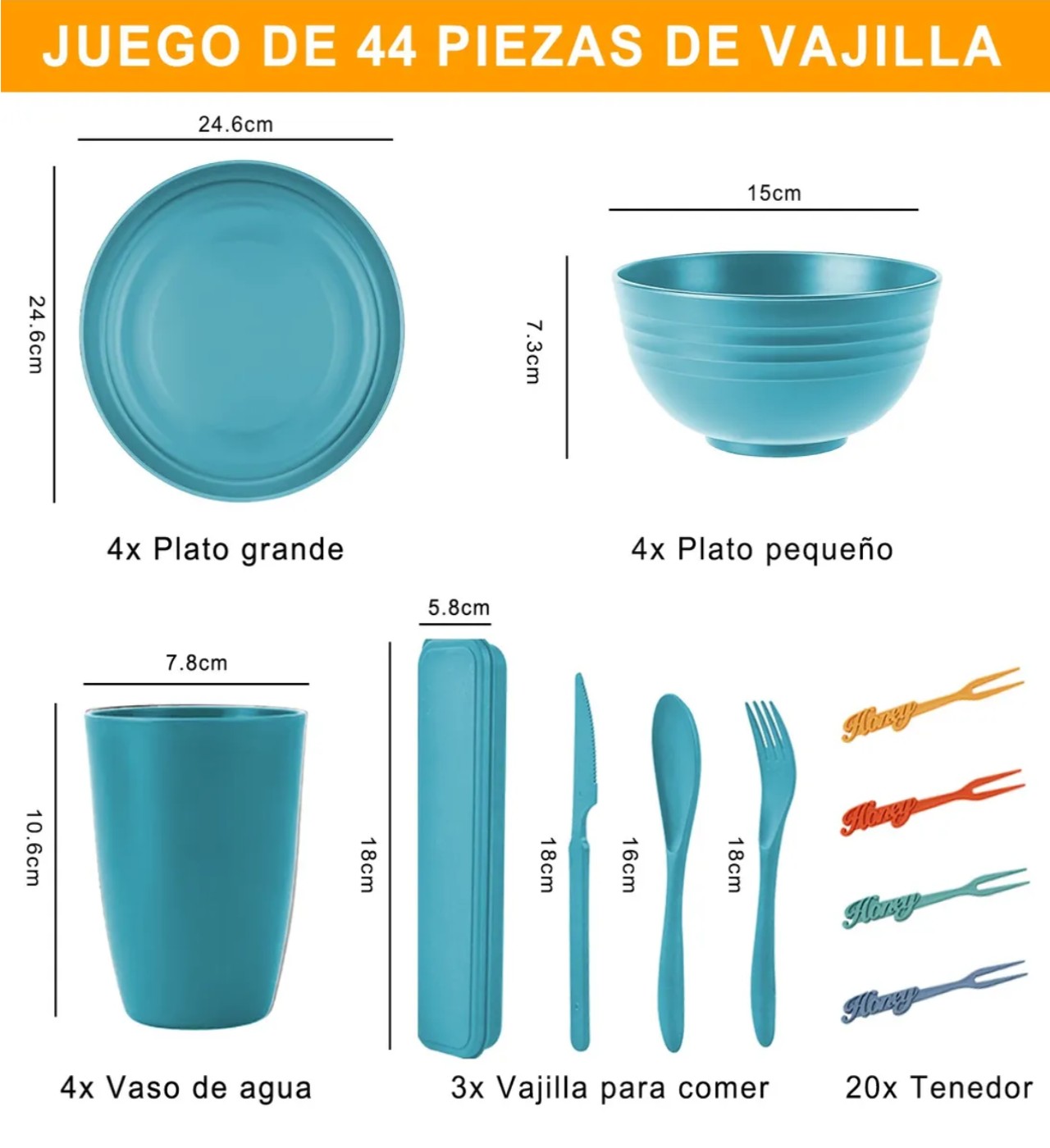 44pzs Vajilla Juego Color Cocina Paja Trigo Plato Tazas Kit colores image number null