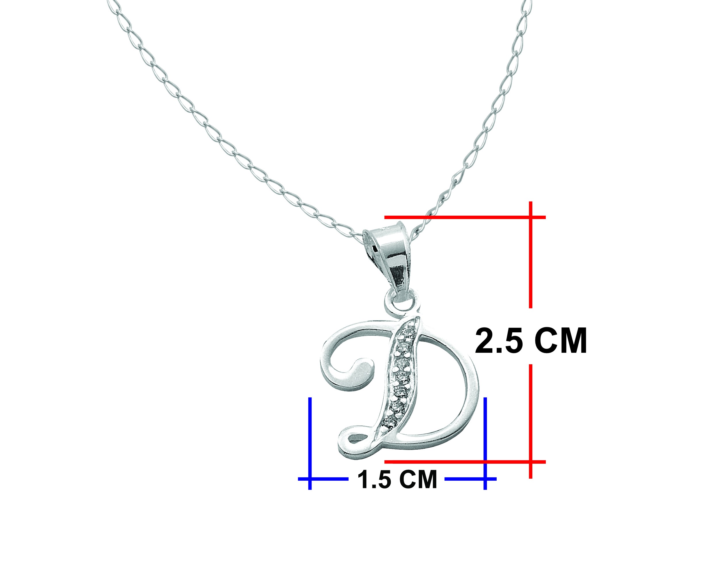 Collar Gargantilla Plata 925 Horoz Letra Inicial Cursiva D 45cm SP1404 image number null