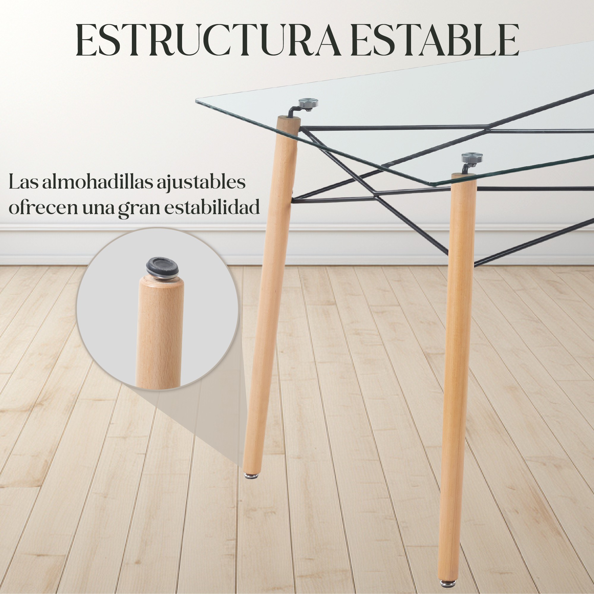 Mesa de Centro Elly Decor Rectangular Cristal Templado 15 Mm 4 Patas de Madera image number null