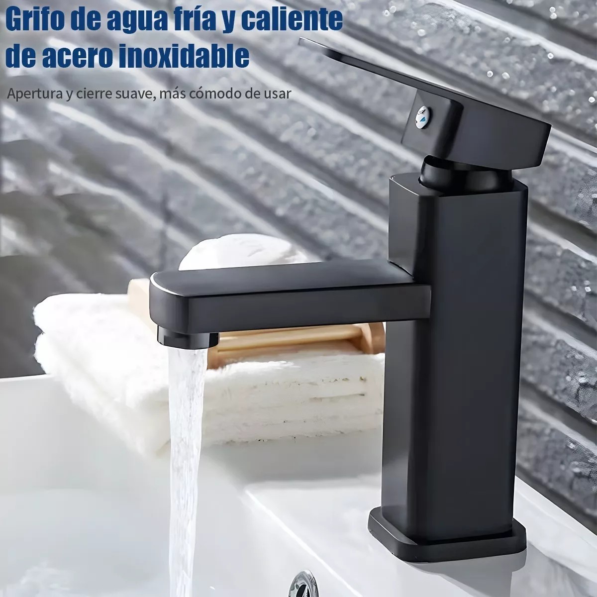 Grifo Ba&ntilde;o Llave Monomando Fregadero Mezcladora Inoxidable Negro image number null